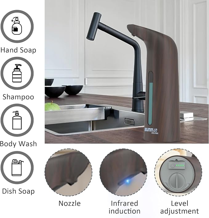 Automatic Liquid Soap Dispenser, 4-Level,13.5oz Touchless | Plastic,400ml Electric Battery Operated Hand & Dish Countertop Soap Dispensers with Sensor for Bathroom,Kitchen Sink