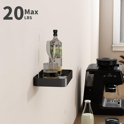 8-Inch Small Wall Shelf, Clear Tempered Glass with Matte Black Aluminum Frame – Sleek Floating Bathroom Organizer