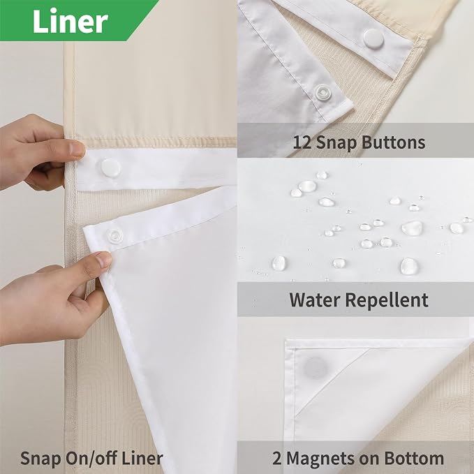 eachope No Hook Boho Arch Shower Curtain with Snap-in Liner Set,71x74,Cream | 230GSM Thick Fabric,Easy to Install,Sheer Window,Magnetic Weighted Hem,Waterproof & Machine Washable,for Bathroom,Hotel