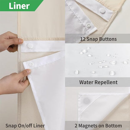 eachope No Hook Boho Arch Shower Curtain with Snap-in Liner Set,71x74,Cream | 230GSM Thick Fabric,Easy to Install,Sheer Window,Magnetic Weighted Hem,Waterproof & Machine Washable,for Bathroom,Hotel