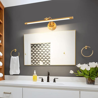 MantoLite 24'' Picture Lights for Wall,Vanity Lights for Bathroom,Plug-in or Hardwired,12W 3000K LED Dimmable Modern Bathroom Lighting Fixtures Over Mirror and Wall Lights for Bedroom(Brass)