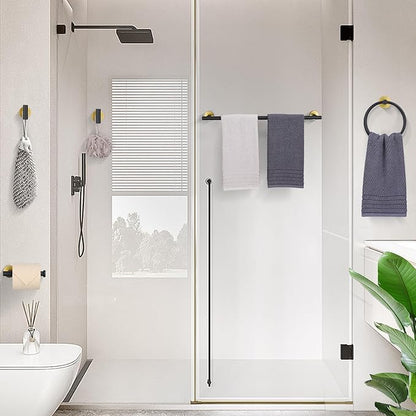 TURS Black and Gold Bathroom Hardware Set 5 Piece, SUS304 Stainless Steel Gold Black Towel Bar Set, 24 Inch Bathroom Accessories Kit Wall Mounted