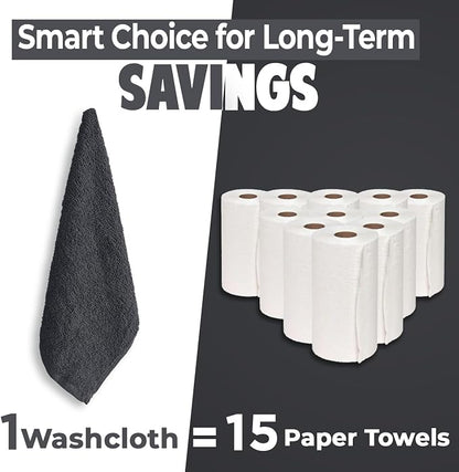 DAN RIVER 24 Pack Cotton Wash Cloths Set for Showering [12x12] Charcoal | Lighter Weight, Quick to Dry, Super Soft & Absorbent Face Towels, Hotel Quality, Perfect for Bathroom, Gym, Spa