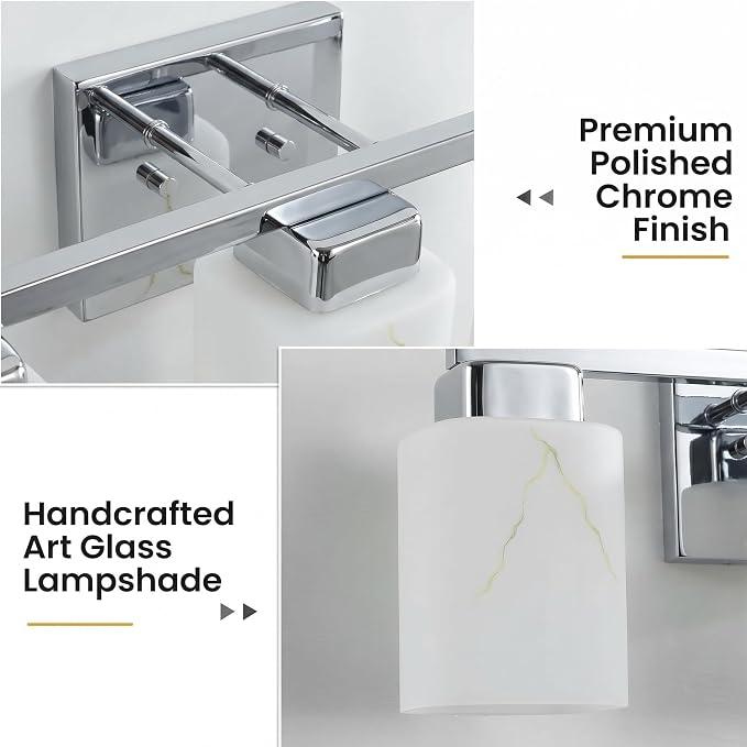 5-Light Square Bathroom Light Fixture, Chrome Modern Vanity Light with White Marble Glass Shade, for Bathroom Mirror, Living Room, Bedroom, Hallway, E26 Base
