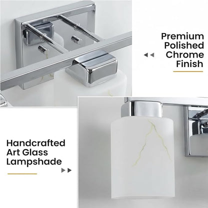 5-Light Square Bathroom Light Fixture, Chrome Modern Vanity Light with White Marble Glass Shade, for Bathroom Mirror, Living Room, Bedroom, Hallway, E26 Base