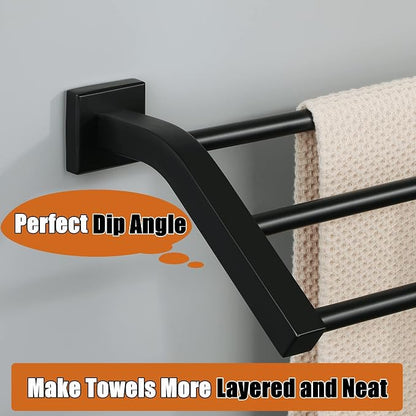 Alise GK9009 SUS304 Stainless Steel Bathroom Double Towel Bar Towel Rack Hanger (Matte Black, 24-Inch(3-Bars))