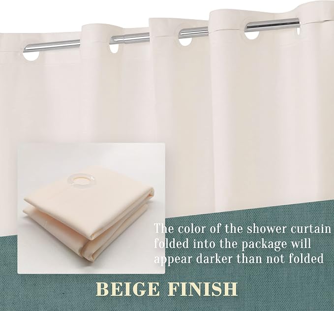 No Hook PEVA Shower Curtain or Liner, Standard Size 71 x 74, Beige | 8G Heavy Duty, Beige Bathroom Shower Curtain, No Hooks Required, Waterproof Plastic & PVC Free