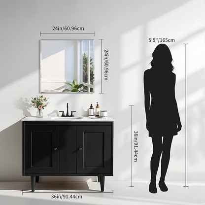 KOCUUY Beveled Mirror, 24x24 Inch Frameless Bathroom Mirror for Over Sink, Upgraded Shatterproof Unframed Mirror for Bathroom, Bedroom, Hang Horizontal/Vertical