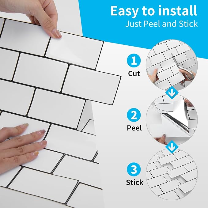 Art3d Subway Peel and Stick Backsplash, 10-Sheet, White with Black Grout