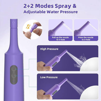Hibbent Portable Bidet for Travel, High Pressure Electric Handheld Bidet Sprayer, 350-550ML Expandable Bottle for Personal Hygiene, USB-C Rechargeable Waterproof Sprayer for Women & Men, Purple