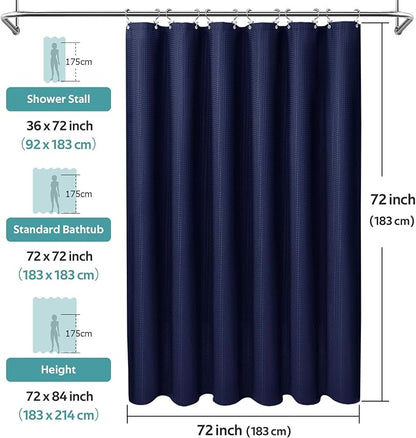 3 in 1 Shower Curtain Set, Waffle Shower Curtain and Liner Set with 12 Double Sided Shower Curtain Hooks, 258GSM Luxury Weighted Cloth Shower Curtains for Bathroom, 72 W x 72 H, Navy Blue