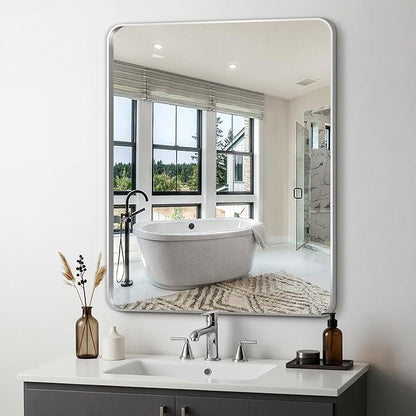Bathroom Vanity Mirror, Silver Framed Mirror for Over Sink, 36x30 | HD glass, distortion-free for makeup and grooming, Sturdy frame, all mounting hardware, hangs horizontal or vertical