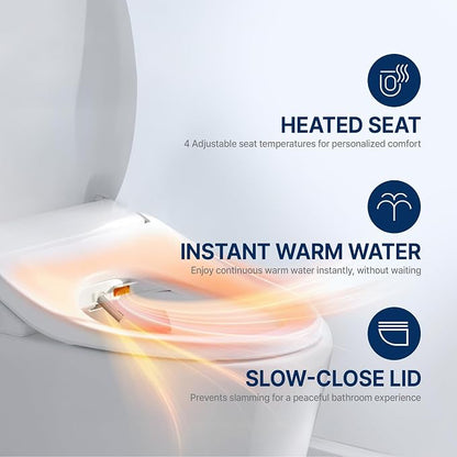 Inus N21 Electric Heated Bidet Toilet Seat Elongated, Warm Water, Smart Heated Water Luxury Bidet Toilet Seat with Kids Mode, Self Cleaning Nozzle, Tankless, Smart Touch Panel & Temperature Control