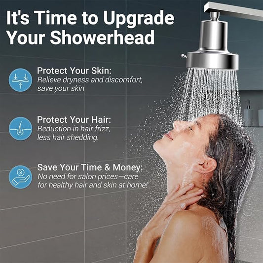 Filtered Shower Head, Shower Head with Filters for Healthy Hair & Skin | Filtered Shower Head for Hard Water,Removes Chlorine & Heavy Metals,6 Mode Settings,High Pressure,Easy Install,Water Softener