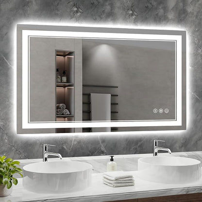 50x30 Inch LED Bathroom Mirror with Lights, 3 Colors Dimmable LED Vanity Mirror, Front and Back Lit, Anti-Fog, Memory Function, Shatterproof Tempered Glass, ETL Listed, Wall Mounted Makeup Mirror