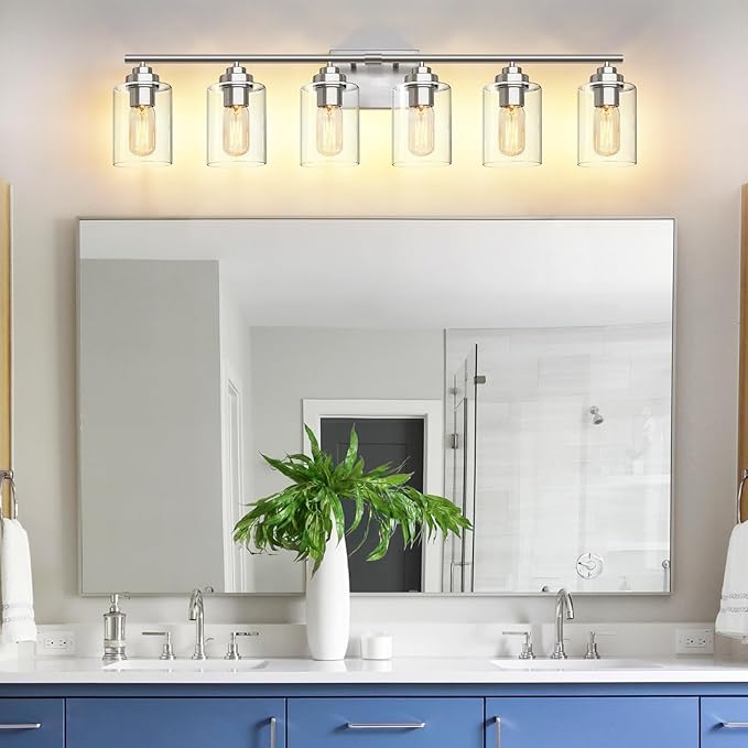 Bathroom Vanity Light Over Mirror,Brushed Nickel 6-Light Vanity Light for Bathroom,Bathroom Light Fixture Wall Sconce Lighting for Bedroom,Living Room