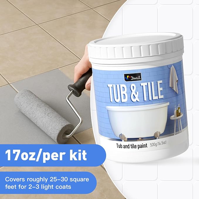 DWIL Tile Paint, Tub and Tile Refinishing Kit with Tools, Water Based & Low Odor Bathtub Paint, Easy to Use for Bathroom Kitchen, Semi-Gloss Dark Grey, 25-30sq.ft