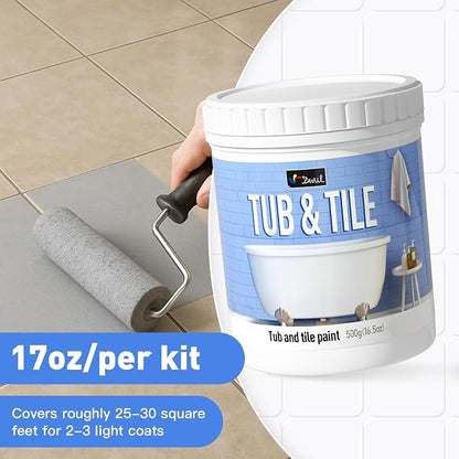 DWIL Tile Paint, Tub and Tile Refinishing Kit with Tools, Water Based & Low Odor Bathtub Paint, Easy to Use for Bathroom Kitchen, Semi-Gloss Dark Grey, 25-30sq.ft