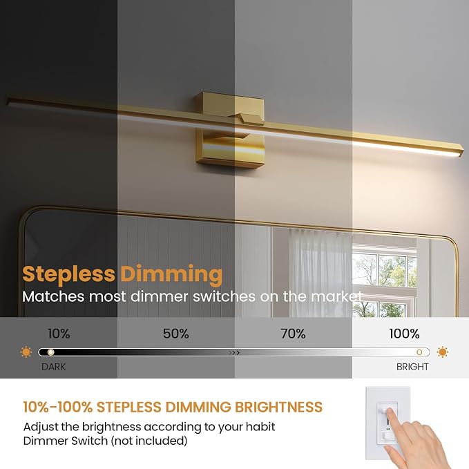 Gold Modern Bathroom Vanity Light 32 Inch 24W Dimmable 5CCT LED Bathroom Lighting Fixtures Over Mirror Brushed Gold Bar Vanity Lights for Bathroom Mirror Cabinets Bedroom