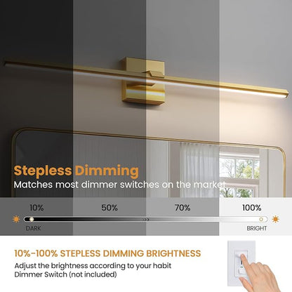 Gold Modern Bathroom Vanity Light 32 Inch 24W Dimmable 5CCT LED Bathroom Lighting Fixtures Over Mirror Brushed Gold Bar Vanity Lights for Bathroom Mirror Cabinets Bedroom