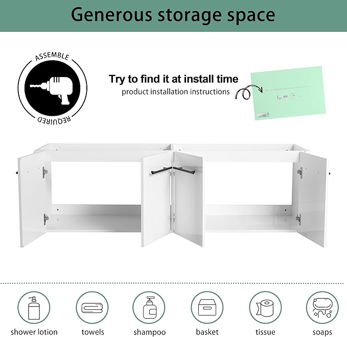 60 Inch Floating Bathroom Vanity,60" Bathroom Vanity Without Sink,Modern Bathroom Vanity Cabinet,White Wall Mounted Cabinet(Sink Basin Not Included)