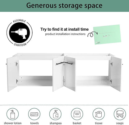 60 Inch Floating Bathroom Vanity,60" Bathroom Vanity Without Sink,Modern Bathroom Vanity Cabinet,White Wall Mounted Cabinet(Sink Basin Not Included)