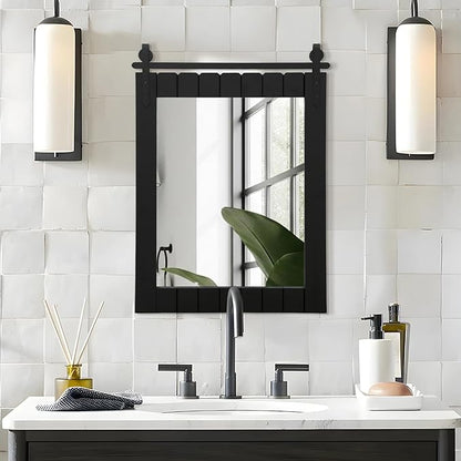 Besdomus Bathroom Black Farmhouse Mirror: 22"x30" Barn Door Solid Cedar Wood Frame Vanity Mirror - Wall Mounted Mirror Entryway/Bathroom/Living Room - Rustic Wall Decor for Housewife