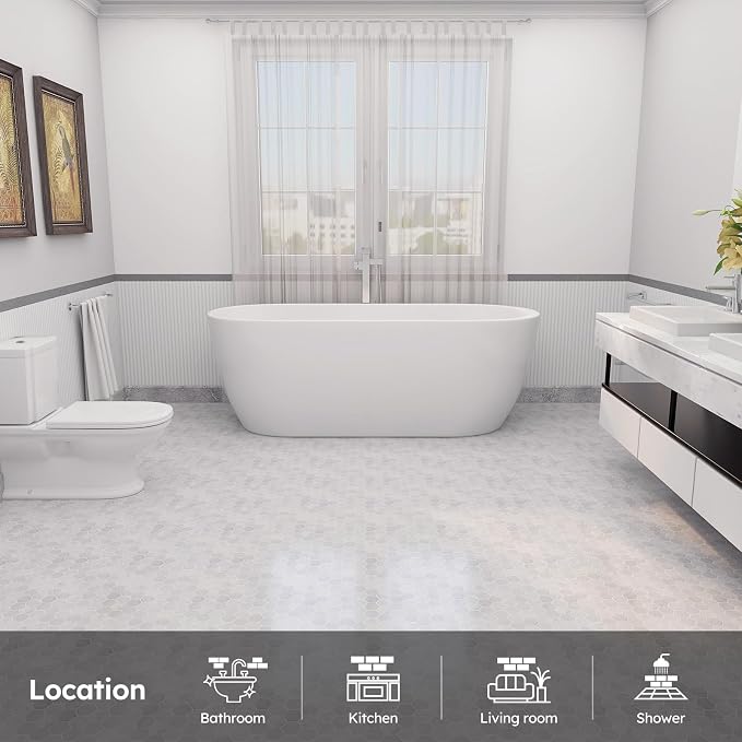 Carrara White Marble Mosaic Tile, 2 Inch Hexagon, Polished, 5 Sheets | Natural Bianco Carrera, Marble Stone Backsplash Tiles for Kitchen, Bathroom, Shower Wall and Floor
