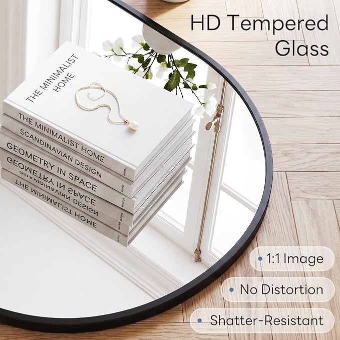 Sweetcrispy Oval Bathroom Wall Mirror, Vanity Mirror, 20x30 Inch | Metal Frame Tempered Glass, Over Sink Living Room, Bedroom Entryway Hang, Horizontal or Vertical, Black