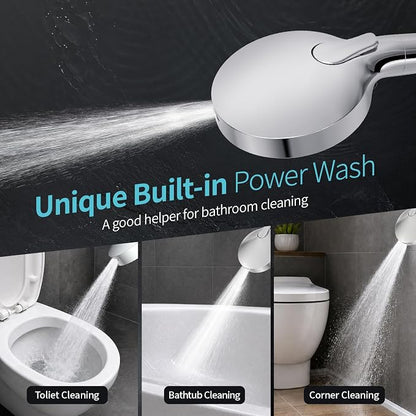 SR SUN RISE NSF Certified Filtered Shower Head with Handheld for Hard Water to Remove Chlorine High Pressure 9-Spray Setting (with Power Wash) Anti-Clog Nozzles (1 Filter, Chrome Silver)