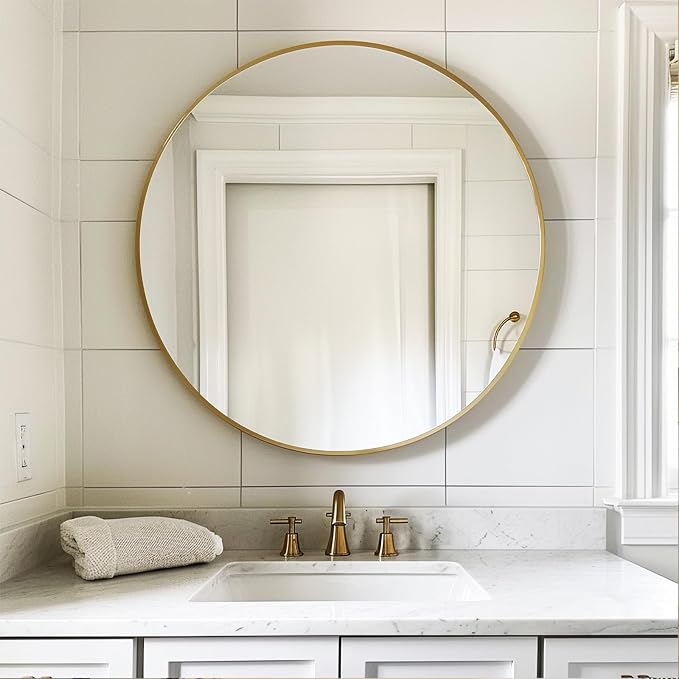 Circle Mirror 26 inch, Round Wall Mirror, Gold Brushed Metal Frame | High Definition Mirror, Rust-resistant, Easy Installation, Suitable for Bedroom, Entryway, Living Room, Hallway, Wall Décor