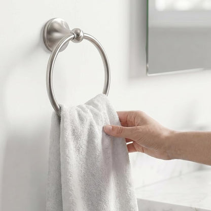 24-Inch Wall Mounted Towel Racks for Bathroom – Space Saver 4-Piece Durable Stainless Steel Bathroom Hardware Set with Towel Bar, Towel Ring, Toilet Paper Holder & Hook, Brushed Nickel