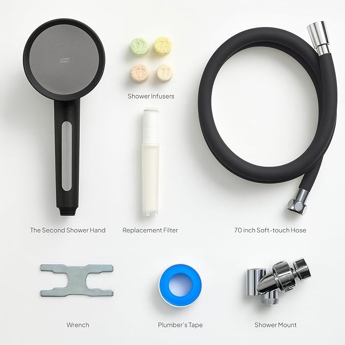 SecondShower Filtered Shower Head with Handheld for Hard Water - NSF Certified 99.9% Chlorine Removal, High Pressure, Korean Vitamin C Filter for Soft Skin & Hair (Matte Black)