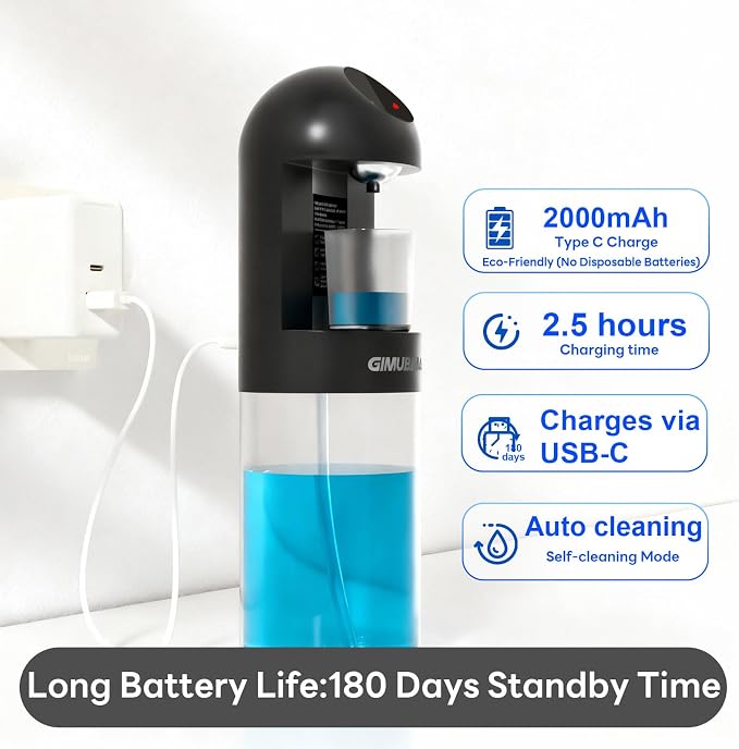 Upgraded Automatic Mouthwash Dispenser with 4 Dispensing Levels for Bathroom-GIMUBABA Smart Mouth Wash Dispenser Sets with 28.3 FL Oz Container,2 Cups & Wall Mount Accessories for Kids & Family(black)