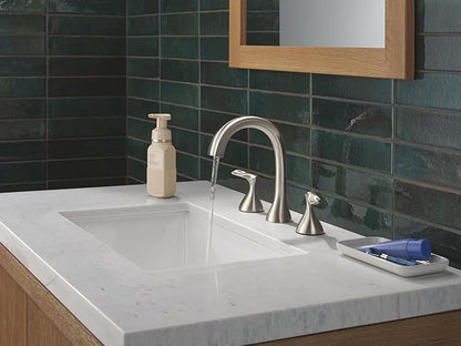 Delta Bonacci Brushed Nickel Bathroom Faucet 3 Hole, 8 Inch Widespread Bathroom Sink Faucet for Vanity, Metal Push-Pop Drain Assembly, Lumicoat Stainless 3545-SS-PR-DST