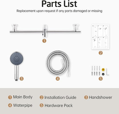 KES Adjustable Shower Head with Slide Bar, Handheld Shower Head Holder 5 Function with Extra Long Hose System Set, Wall Mount 18/8 Stainless Steel Polished Finish, F204-PS-C1