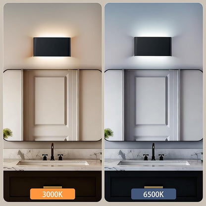 2 Pack Modern LED Wall Sconces, Hardwired Up Down Wall Light | 5CCT Adjustable 3000K-6500K. Black Aluminum Indoor Wall Sconce. Ideal for Bathroom, Bedroom, Hallway, Living Room.