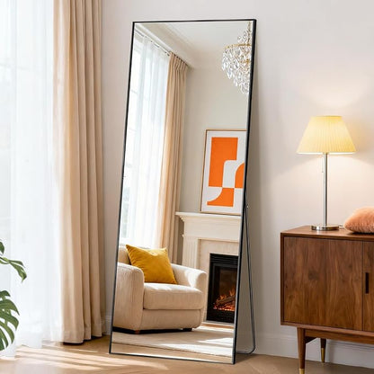 NEWBULIG Full Length Floor Mirror 58"x19", Body Standing Mirror | Wall Hanging or Leaning, Shatter-Proof Glass, Aluminum Alloy Frame with Stand, Home Decor Bedroom, Black