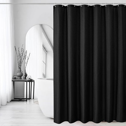 Extra Long Black Fabric Shower Curtain, 72 × 90 | 90 Inches Long Weave Textured Fabric Shower Curtain for Bathroom, Water Repellent, Machine Washable