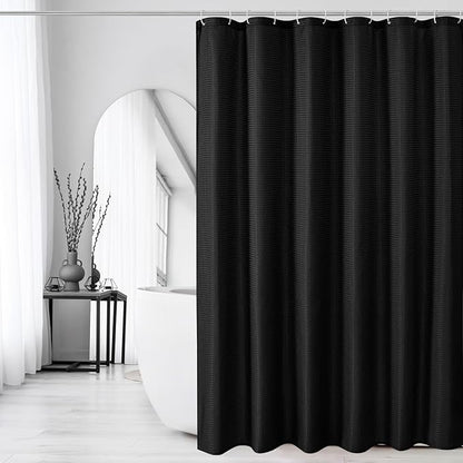 Small Stall Black Fabric Shower Curtain, 36 x 72 | Narrow Half Cloth-Textured Shower Curtain for Bathroom, Water Repellent, Machine Washable