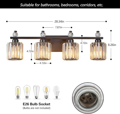 Bathroom Vanity Lights 4-Light Sand Black Modern Crystal Vanity Light Fixtures Over Mirror Crystal Bathroom Vanity Lighting Fixtures