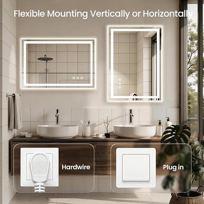 40x36 LED Bathroom Mirror with Anti-Fog, Backlit & Front Lit, Memory | Stepless Dimmable 3 Color CRI 95+ Shatterproof Tempered Glass ETL Listed for Safety Lighted Bathroom Vanity Mirror for Wall
