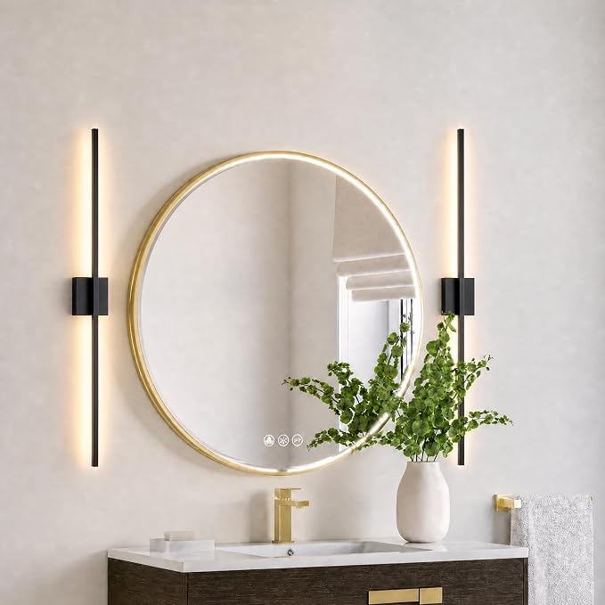 Black Wall Sconces Set of Two, 40 Inch Dimmable LED | Wall Sconce Modern Black Sconces Set of 2 for Bathroom, Living Room, Bedroom, Hardwired 3000K (2 Pack)