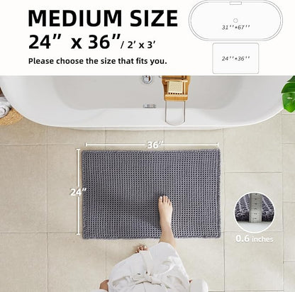 TYUU Waffle Bath Mat, Boho Bathroom Rugs Non Slip, 36x24 Grey | Super Absorbent Quick Dry Bath Rug, Non-Slip Backing, Soft Waffle Washable Farmhouse Bathroom Mats, Tub, Shower & Home Decor