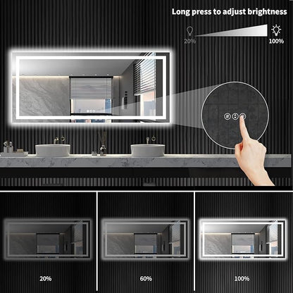 LOAAO 72"X32" LED Bathroom Mirror with Lights, UL Listed | Anti-Fog, Dimmable, 3 Color Temperature, Backlit + Front Lit, Memory Function, Tempered Glass