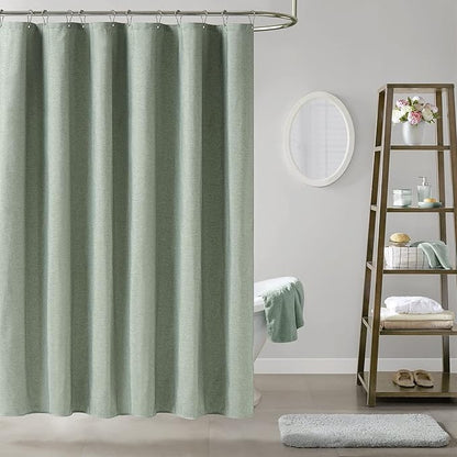 BTTN Fabric Shower Curtain, Linen Textured Heavy Duty Polyester Cloth Shower Curtain Set with Plastic Hooks, Sage Green, 72x84