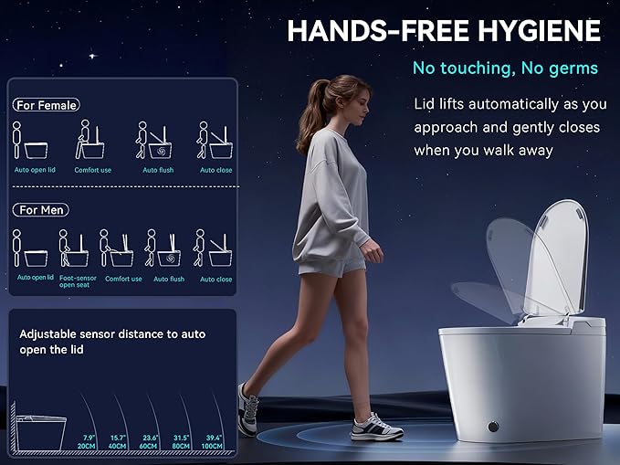 MEJE Smart Toilet with Auto Open/Close, ADA Comfort Height, Auto Flush, Blackout can Flush, Heated Seat,One Piece Elongated Bidet Toilet with Tank Built in