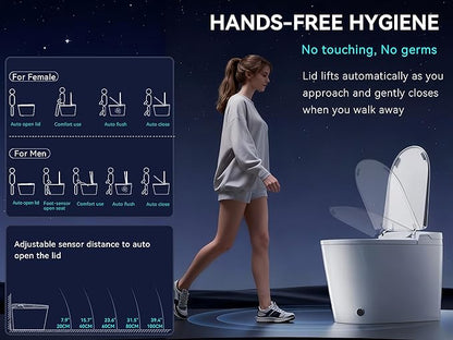 MEJE Smart Toilet with Auto Open/Close, ADA Comfort Height, Auto Flush, Blackout can Flush, Heated Seat,One Piece Elongated Bidet Toilet with Tank Built in