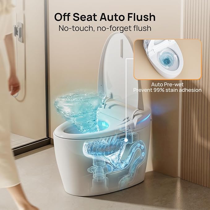Smart Toilet with Bidet Built-in: Bidet Toilet with 4 Washing Modes Child Friendly, Toilet Bidet with Heated Seat, One Piece Toilet with Warm Water, Dryer, Remote, Foot Sensor, Auto Flush Lid&Seat