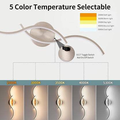 Brushed Nickel Curved 5CCT Bathroom Vanity Light Fixture Over Mirror, 23.62 inch Modern LED Wall Lamp Dimmable Bathroom Light Fixture Modern Wall Sconces